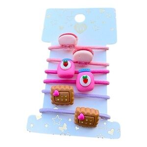 5/$25 Melody Cute Girl's Pink and Purple Hair Ties with Charms Ponytail Holders